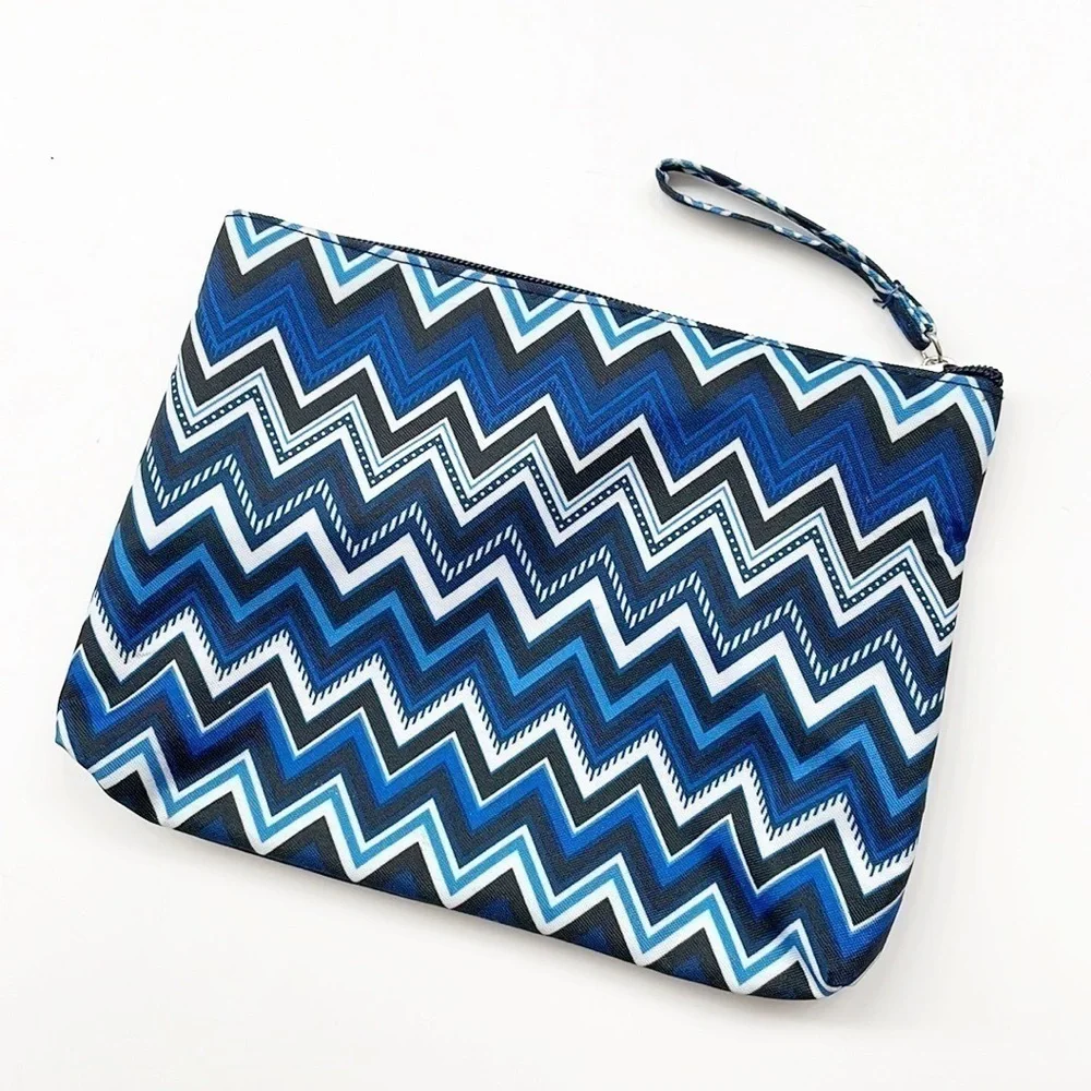 Blue/white chevron print travel cosmetic bag